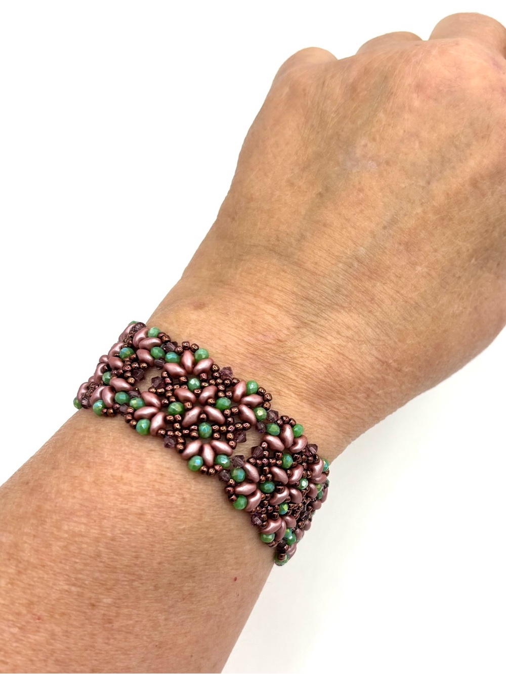 Hand Crafted Copper Pink and Green Victorian Style Bracelet - Picture 9 of 9
